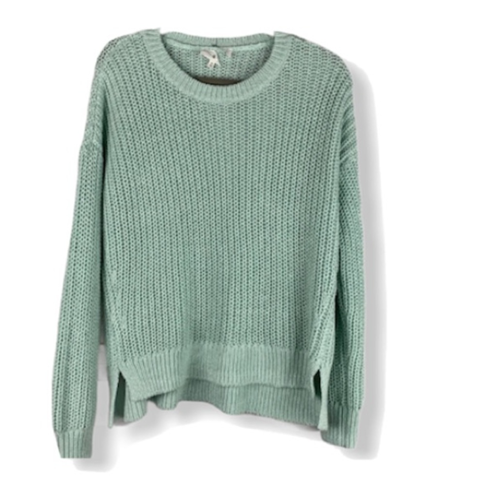 Lou & Grey medium high low sweater green crew neck - Picture 1 of 8